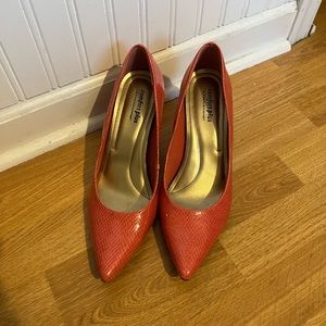 Peach faux snakeskin heels